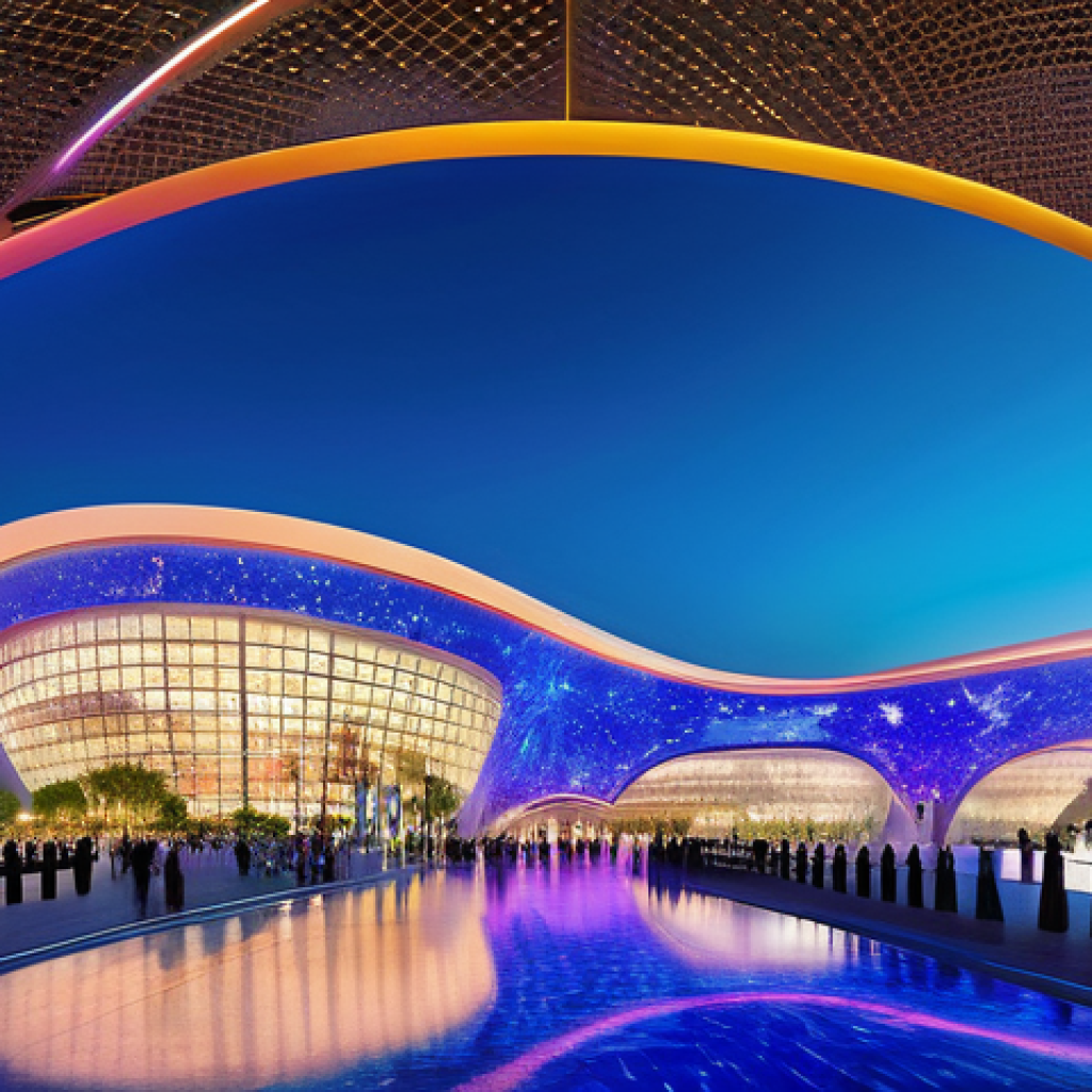 사우디아라비아의 주요 전시회와 박람회 - **Vibrant Futuristic Entertainment Hub in Saudi Arabia:**
    A wide-angle, highly detailed shot of ...