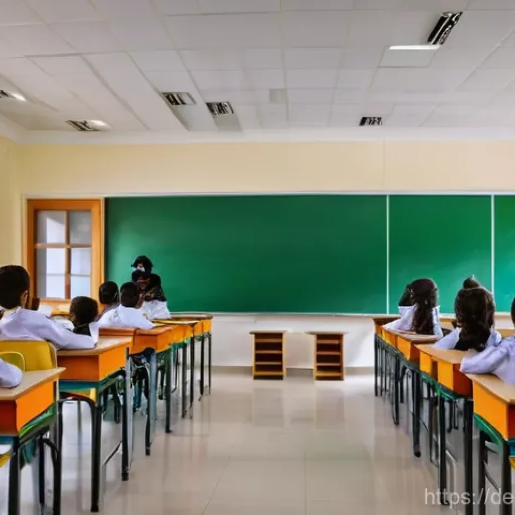 사우디아라비아 교육 시스템  학교 대학 - **Prompt:** A vibrant and modern classroom in a Saudi Arabian school, filled with a diverse group of...