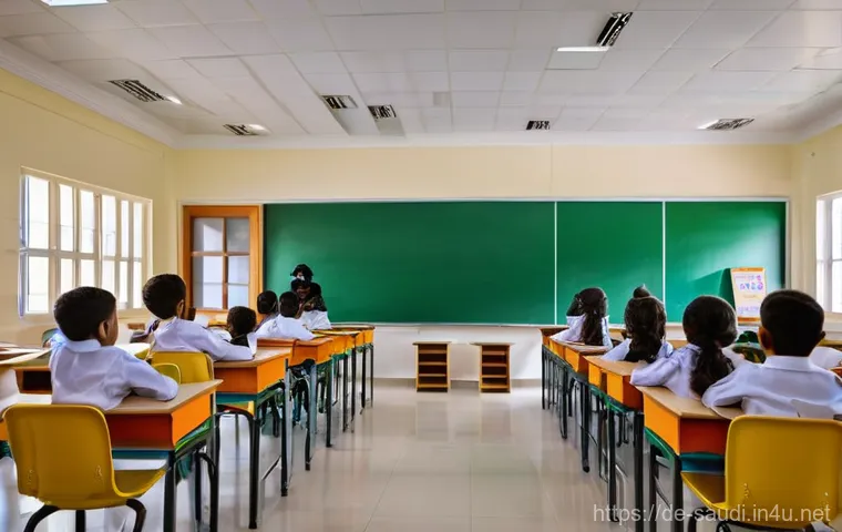 사우디아라비아 교육 시스템  학교 대학 - **Prompt:** A vibrant and modern classroom in a Saudi Arabian school, filled with a diverse group of...