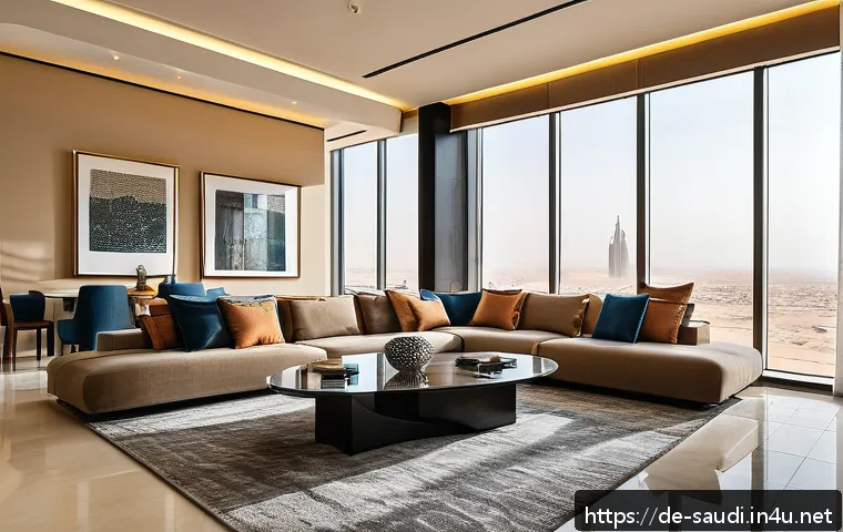 사우디아라비아의 물가와 생활비 - A modern furnished apartment interior in Riyadh, Saudi Arabia, showcasing a stylish living room with...