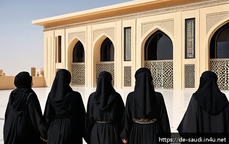 사우디아라비아에서 방문객을 위한 여행 안전 수칙 - A respectful street scene in Saudi Arabia showing a group of women wearing traditional black abayas ...